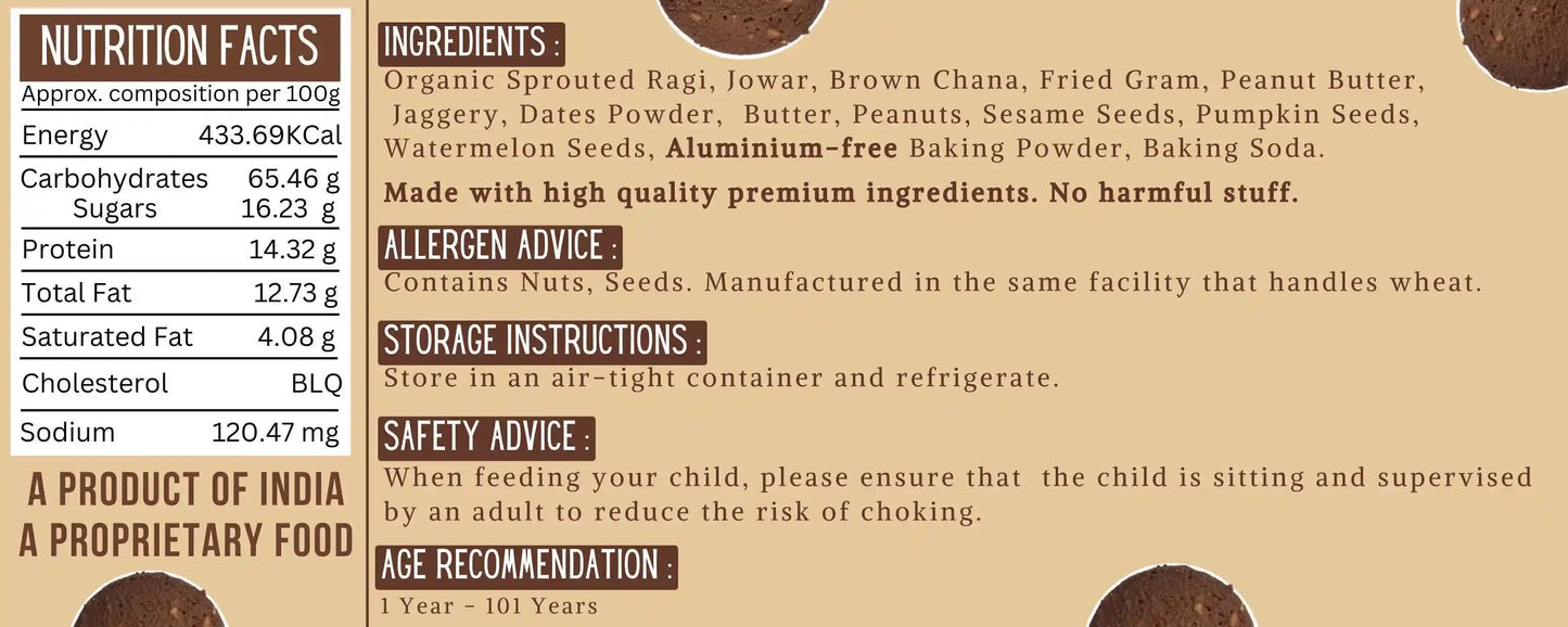 Peanut Butter Ragi Millet Cookies | Healthy Biscuits for Kids & Adults (75g)