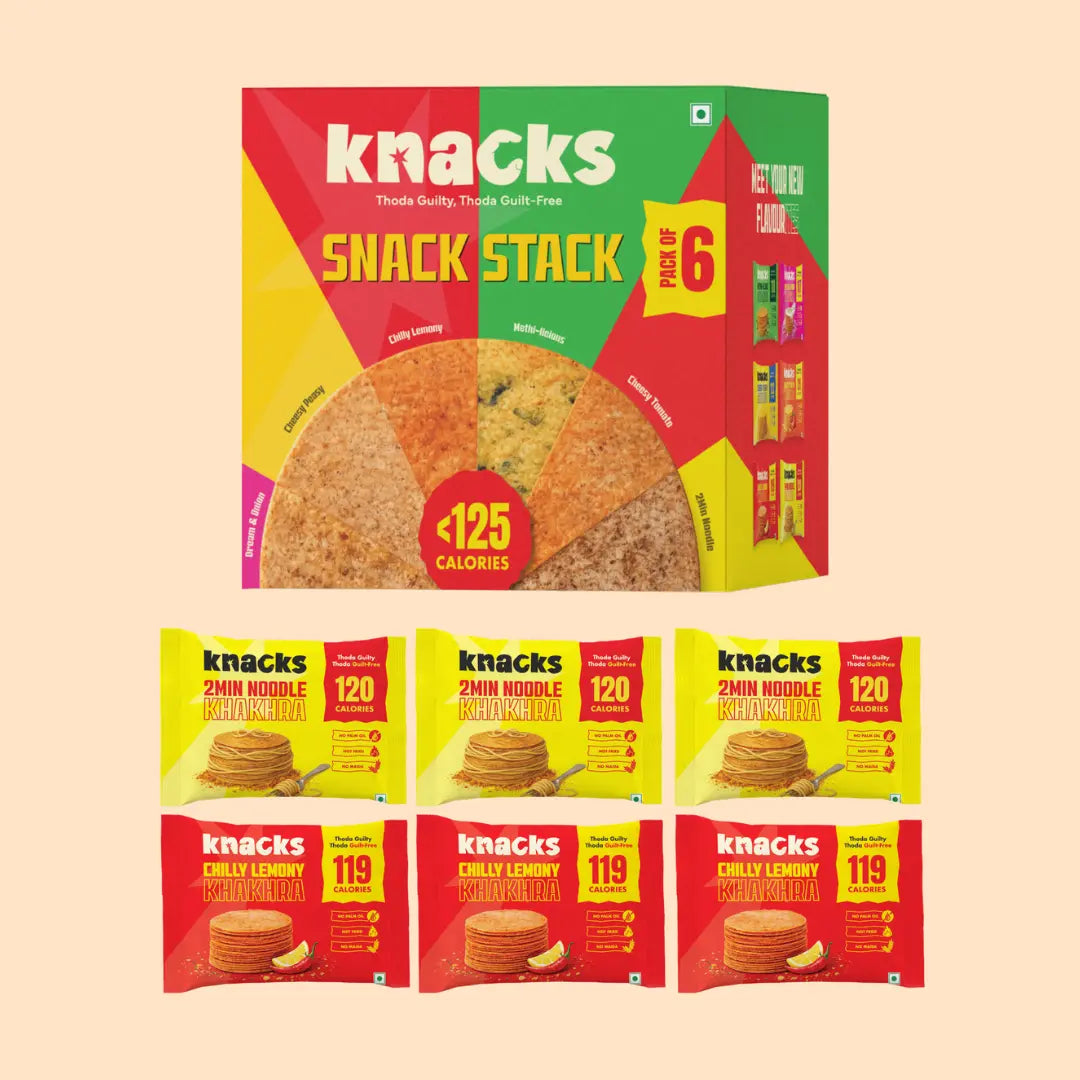Knacks The Masala Khakhra Pack | Chilly Lemony + 2Min Noodle | No Palm Oil | Not Fried | No Maida