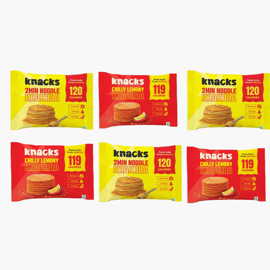 Knacks The Masala Khakhra Pack | Chilly Lemony + 2Min Noodle | No Palm Oil | Not Fried | No Maida